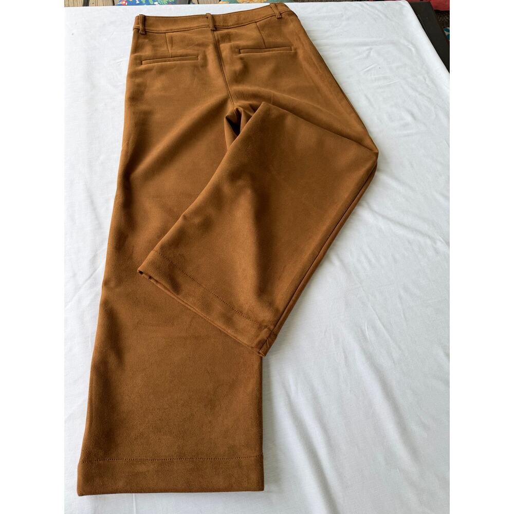 LOFT The Palmer Boho Western Chic Faux Suede Cognac Brown Wide Leg Pants Size 6 - Picture 5 of 13